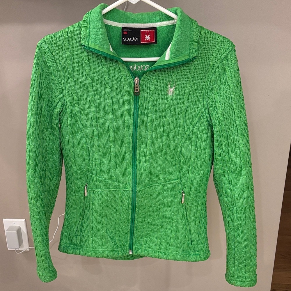 Spyder Green Cable Knit Full Zip Jacket Sweater | Size M